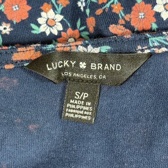 Lucky Brand Navy Floral Long Sleeve Blouse Square Neck Cotton/Modal Womens S/P - Picture 3 of 5